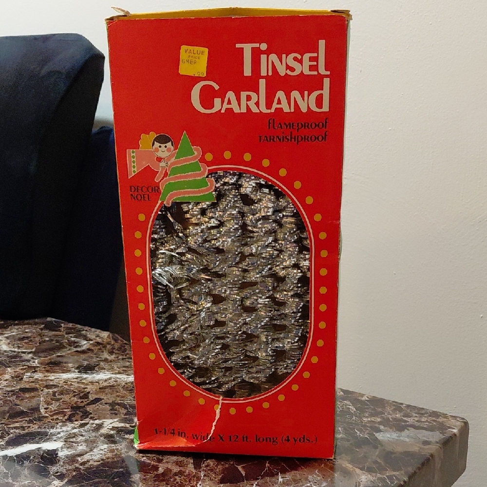NOS Vintage Decor Noel Silver Tinsel Garland